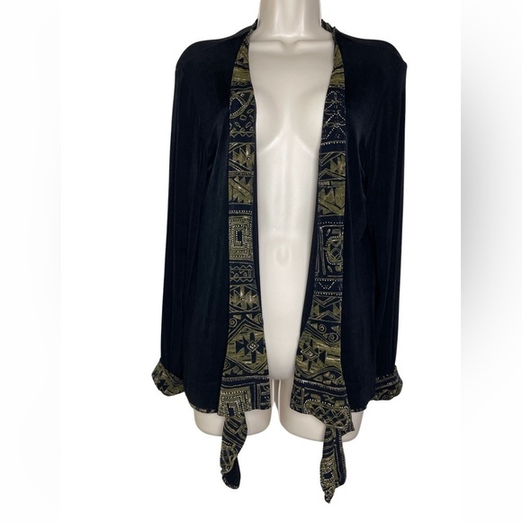 Chico's Sweaters - Chico's Travelers Size 2 (Large)Open Front Slinky Black Gold Cardigan Bohemian